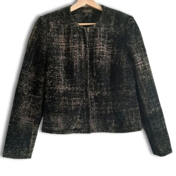 PORTFOLIO LOUBEN Wool Blend Tapestry Fabric Textured Full-zip Blazer Jacket Sz 6 - Picture 1 of 14